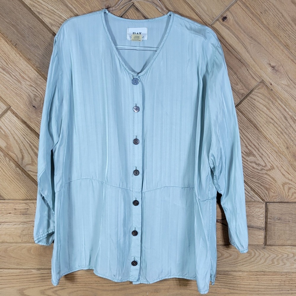 Flax Jeanne Engelhart Womens Top Oversized Blouse Size M Lagenlook Button Up